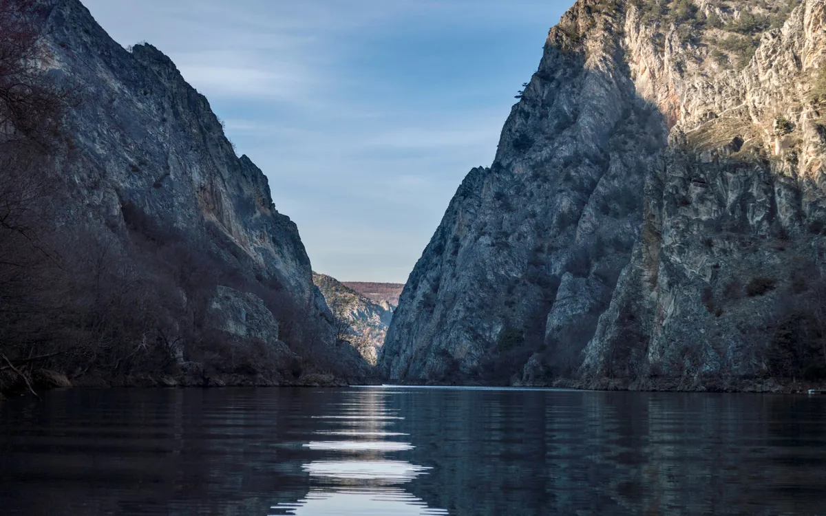 Lake Matka between the cliffs of Matka Canyon