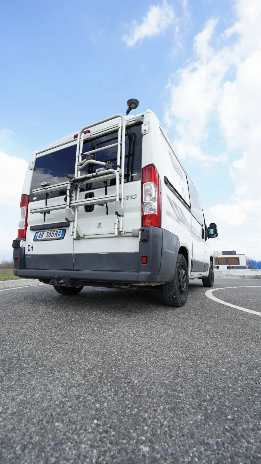 Rear quarter of the Fiat Ducato campervan with the doors open