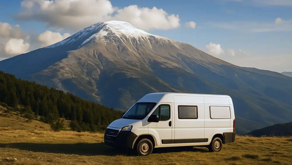 Tomorr Mountain with campervan