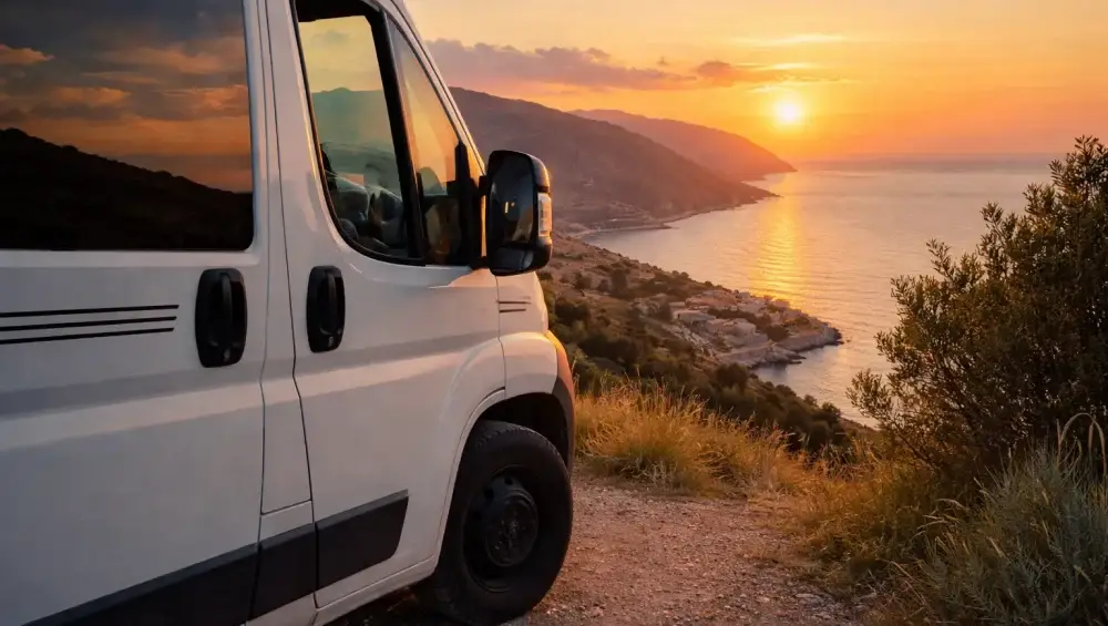 hidden sunset spots in Albania with a camper van