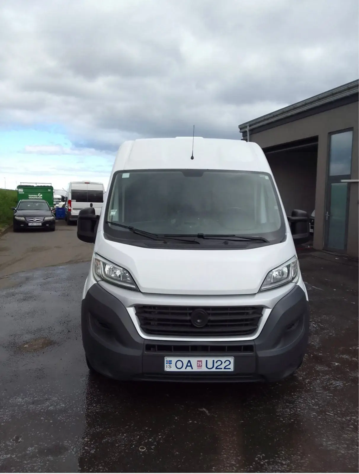 Front view of a white Fiat Ducato campervan by Govan.al